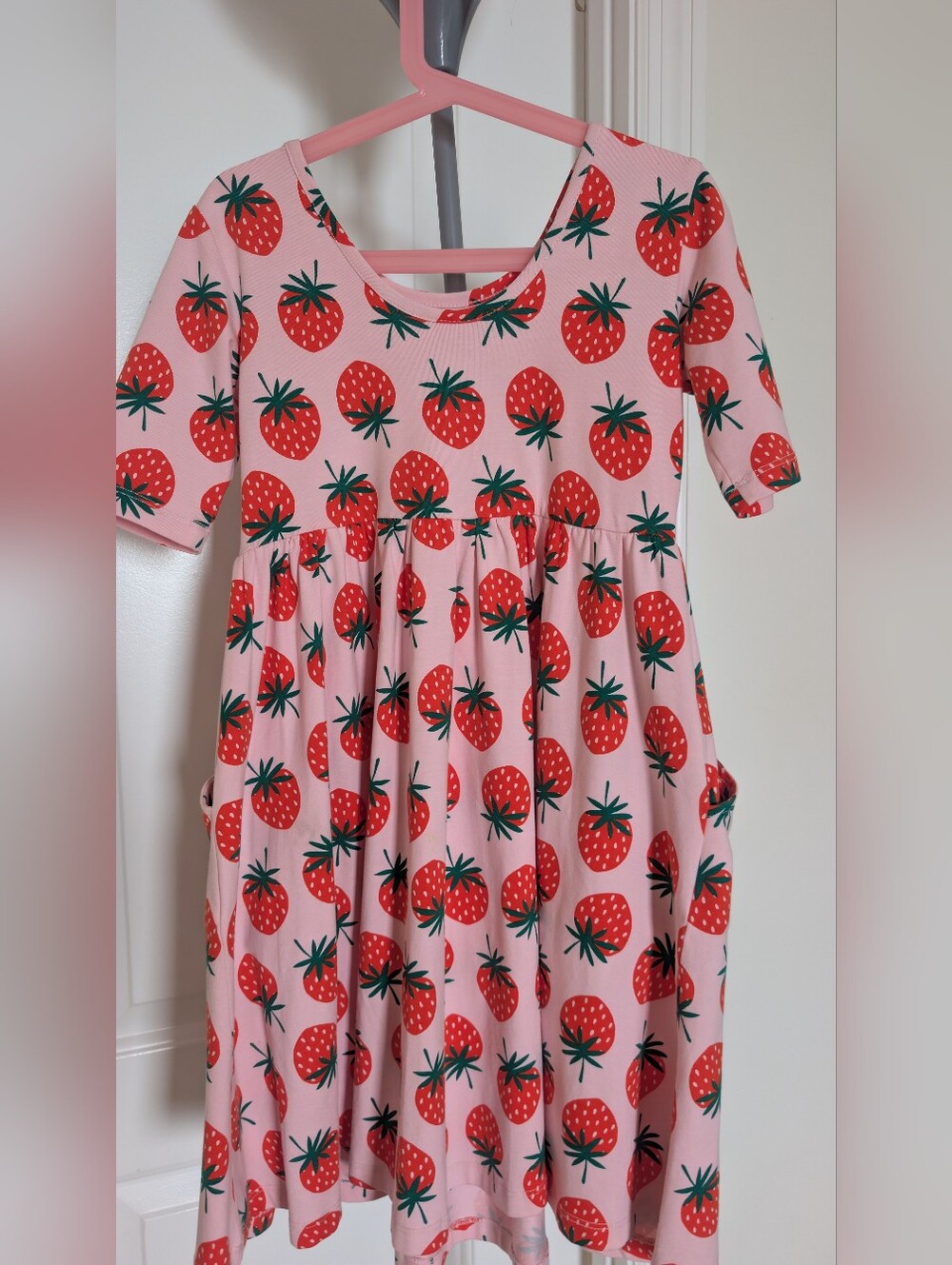 Hanna Andersson Pink Dress with Strawberry Print and matching Hat
